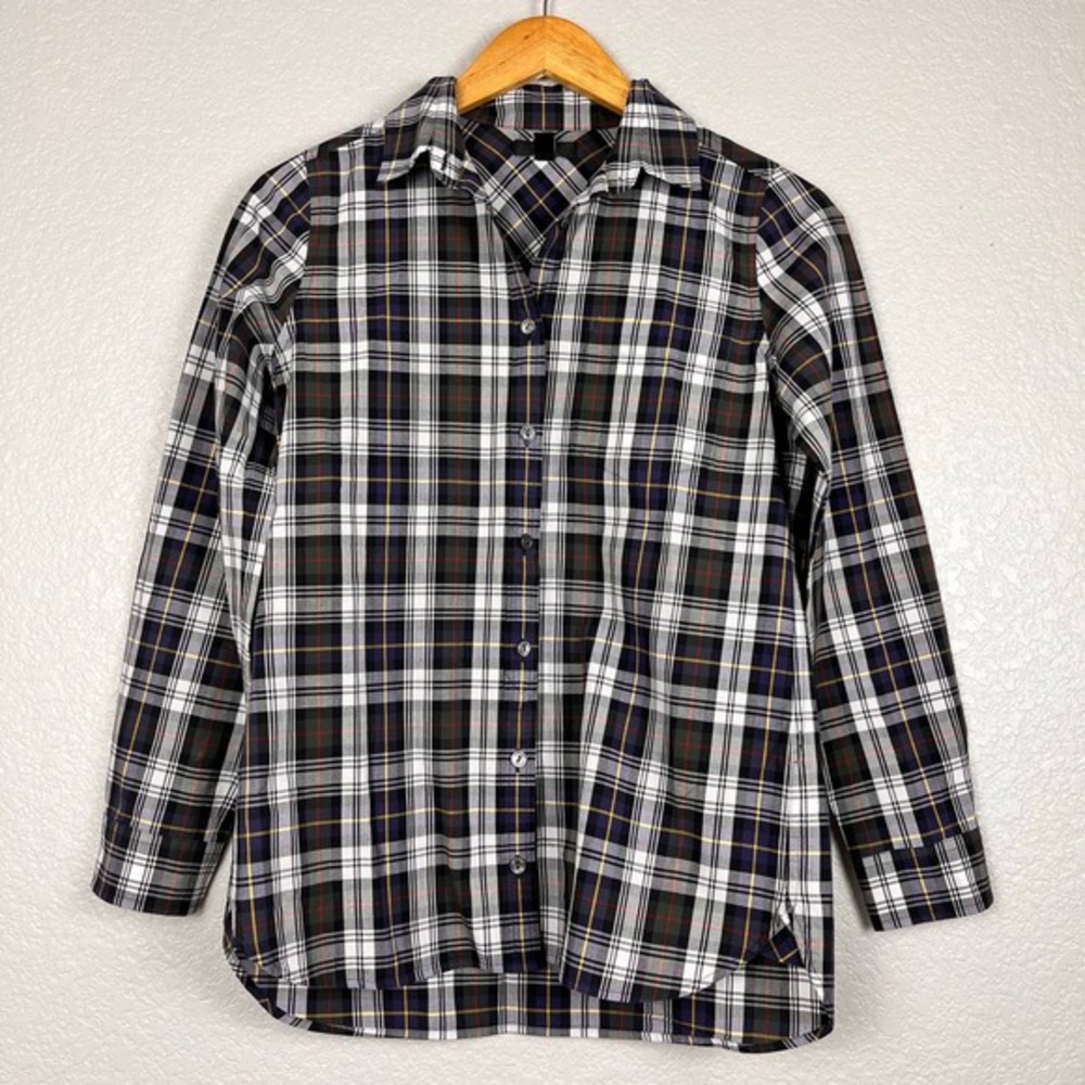 J Crew Button Up Womens 0 Perfect Shirt Cotton Tartan Plaid Preppy Academia - Picture 1 of 5